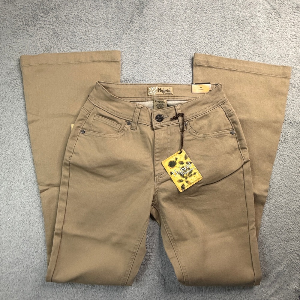 NWT Hybrid & Company Womens Khaki Flare Pants Tan Stretch Trousers Size 5